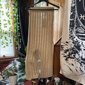 Zara Elegant Gold Open Knit Skirt Back Kick Slit Metallic S